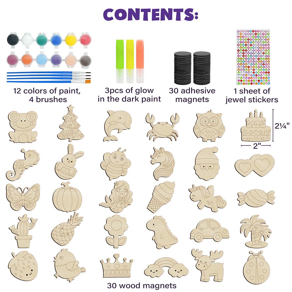 DIY Wooden Magnets Wood Crafts Kit for Kids Glow in The Dark, Arts Supplies Painting Kit, Fun Party Favors for Christmas Gifts