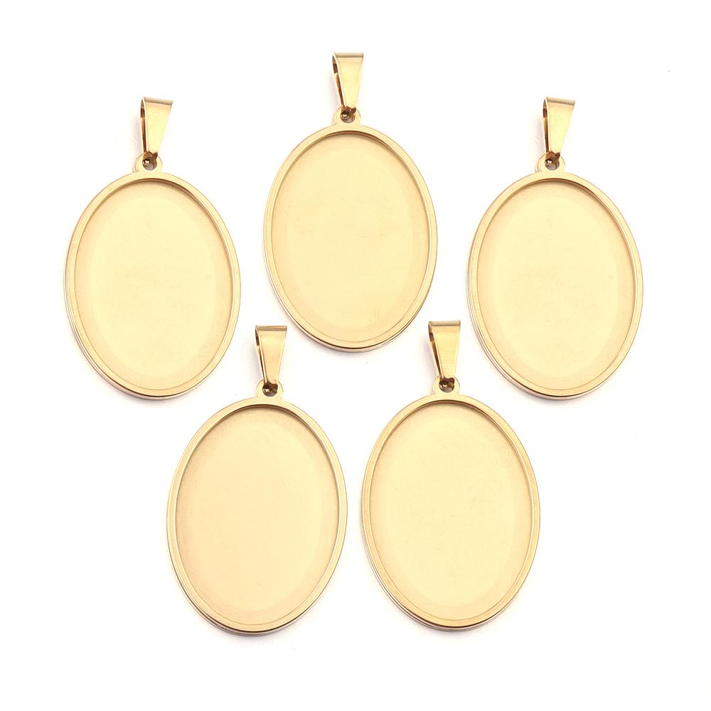 2-5pcs/Lot Oval Stainless Steel Cabochon Base Settings Tray Blank Charms for Jewelry Making Supplies Necklace Pendant Base