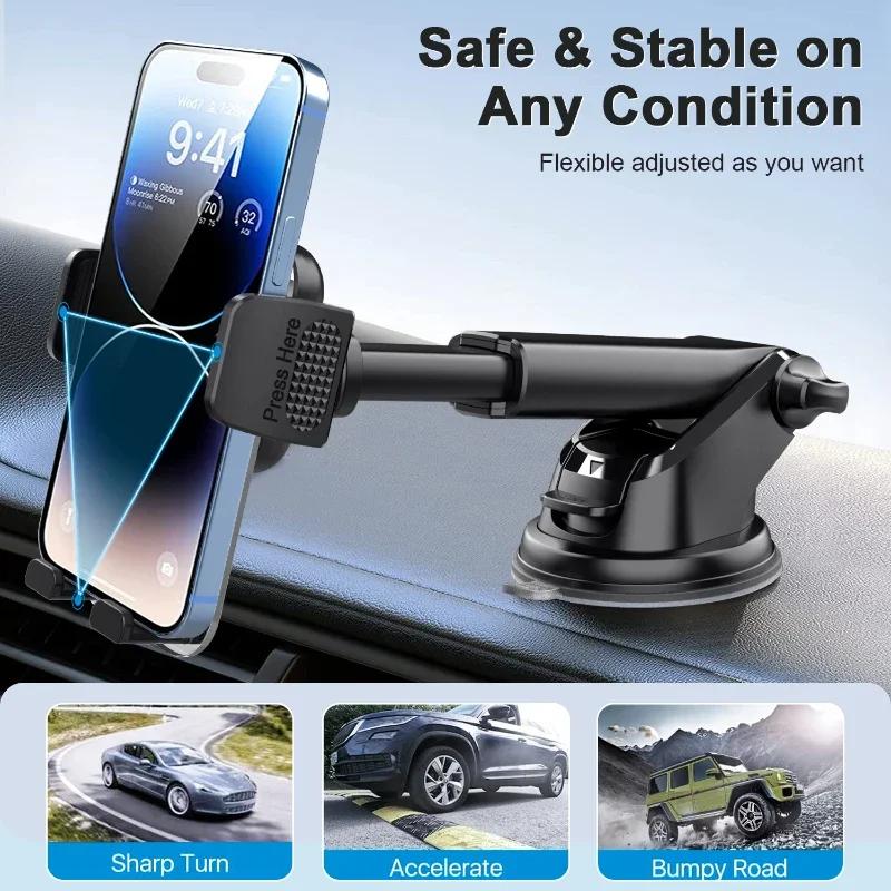 Car Cell Phone Holder Cellphone Mount for Dashboard Windshield Auto Dash Mobile iPhone Stand Support Clip Fit 4.7-7" Smartphone