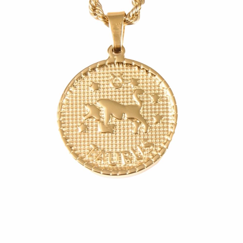 Steel Zodiac Sign Necklace 18K Gold Coin Bag Pendant Charms  DIY Jewelry Making