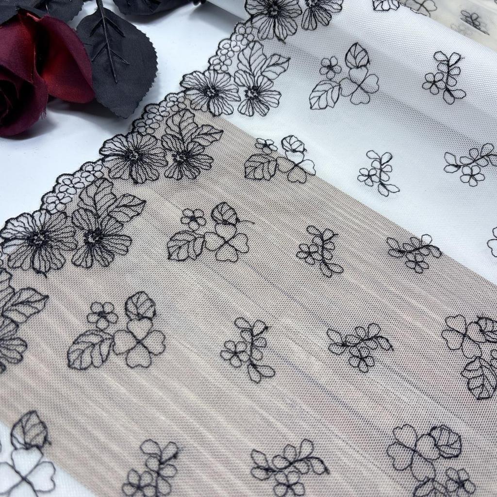 Tulle Embroidery Lace, 1m X 25cm, Non-stretch Embroidered Net Lace Trim for Lingerie, Bra, Underwear, Dress, Garment, Sewing & Crafting