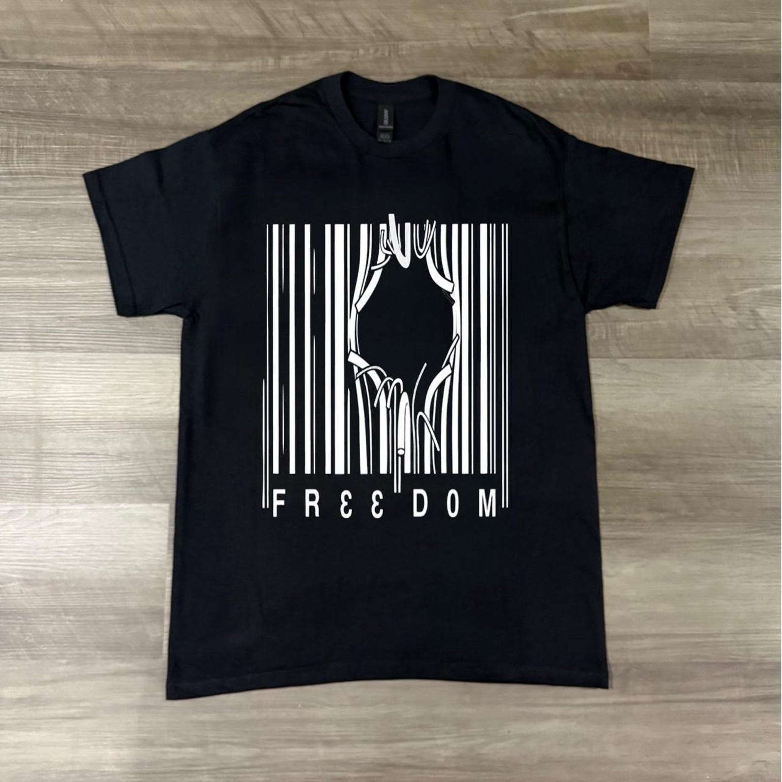 Freedom Barcode T Shirt, Minimalist Graphic Tee, Anti System Shirt, Abstract Hands Art Tee, Streetwear Unisex Shirt, Fr33dom graphic tee 4XL