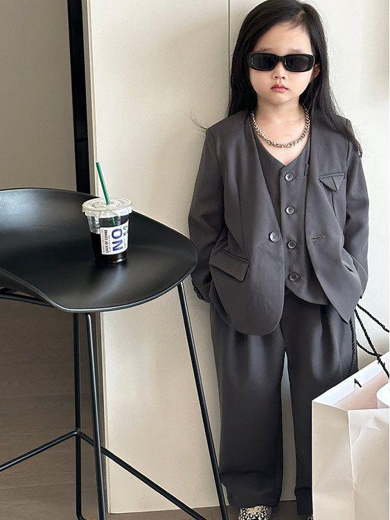 Podzim 2025 Dívčí třídílný bonbónový oblek - Korejský blejzr set