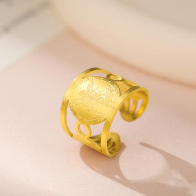 Edelstahl Medaillenring für Damen Herren Gold Silber Farbe Offener Ring Verstellbar