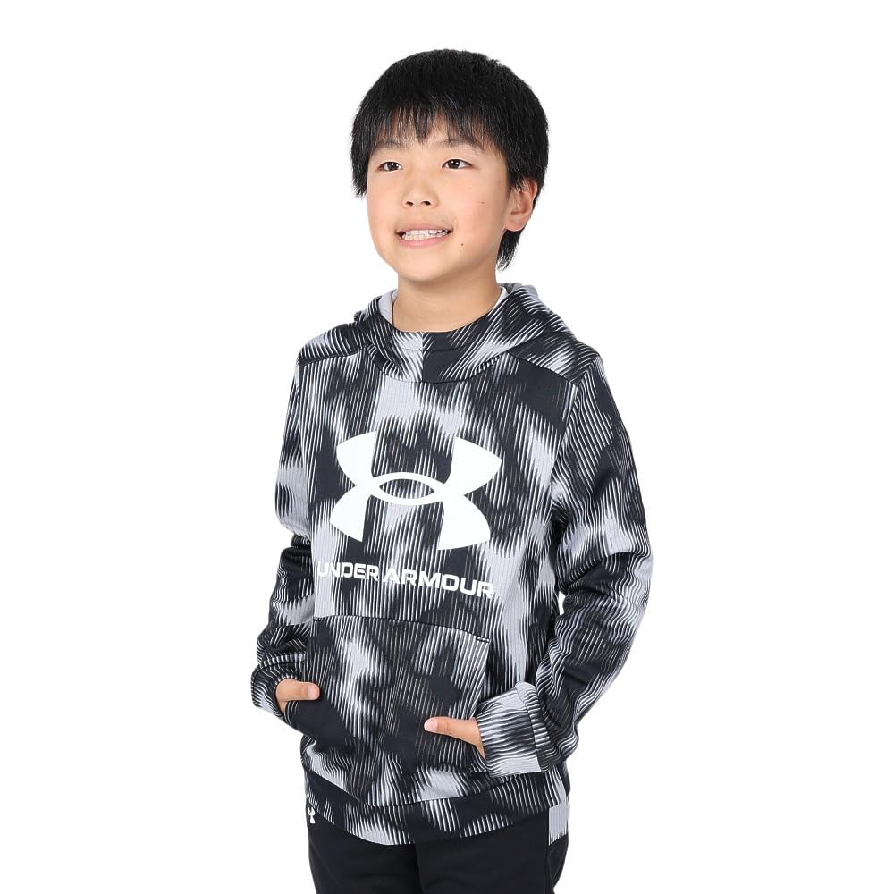 Under Armour UA ARMOUR FLEECE PRINTED BIG LOGO HOODIE Black White YLG