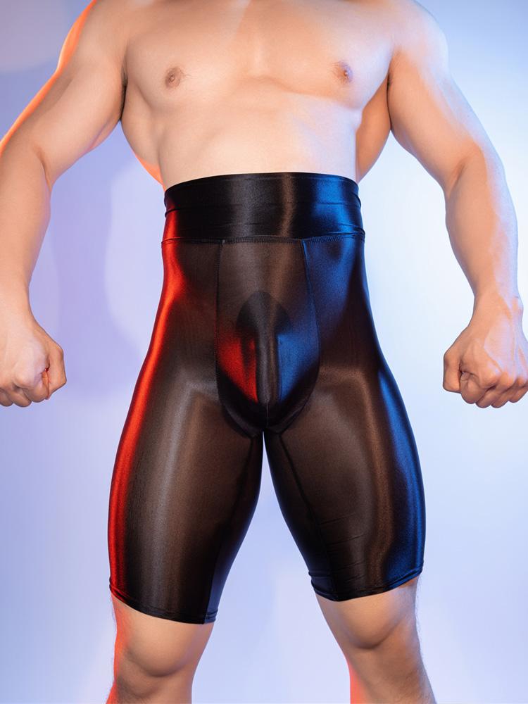 Sexy pánské U-výztužné pouzdro Vysoký pas Boxerky Olejově lesklé Sexy Tanga Olejově lesklé Průhledné Poloviční krátké spodní prádlo Gay oblečení