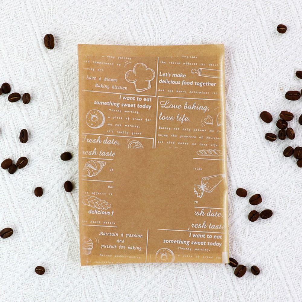 100PCS Cartoon Pattern Food Packaging Bag Heat-resistant Transparent Window Kraft Paper Packing Bag Kraft Paper Oil Resistant