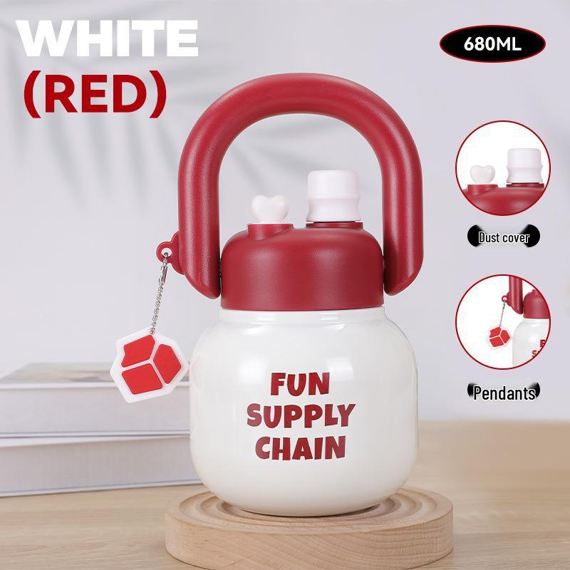 Big Belly Double Straw Water Bottle - Large Capacity Summer Cup for Girls