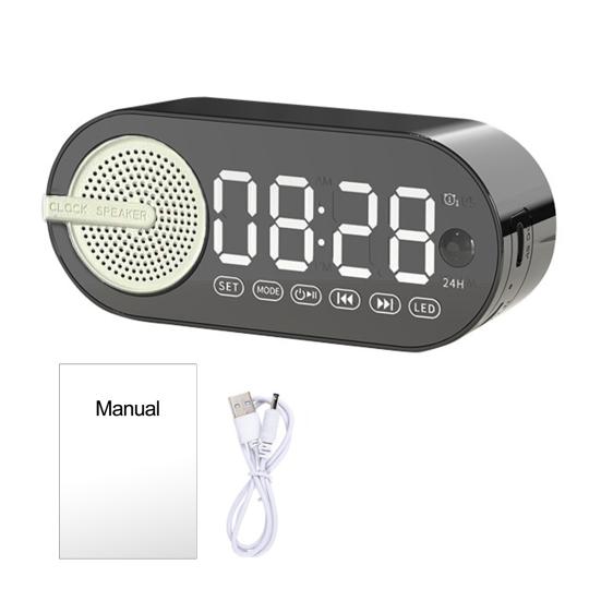 

Bluetooth-совместимый 5-динамиковый будильник Интеллектуальный ассистент Голосовое управление Индукция тела Портативная USB-зарядка Настольный цифровой для спальни чёрный