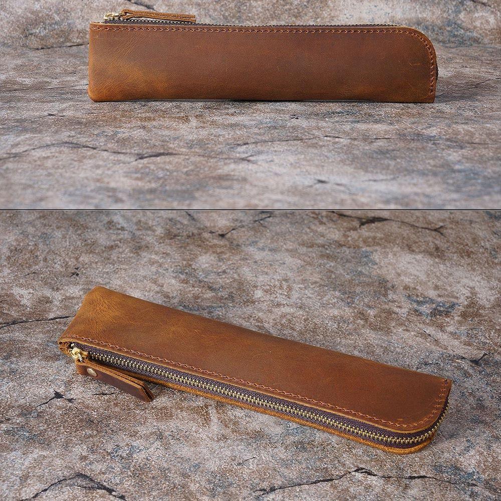 Pencil Holder Pen Protective Bag Handmade Pen Sleeve Pouch Leather Pen Bag  Office Supplies