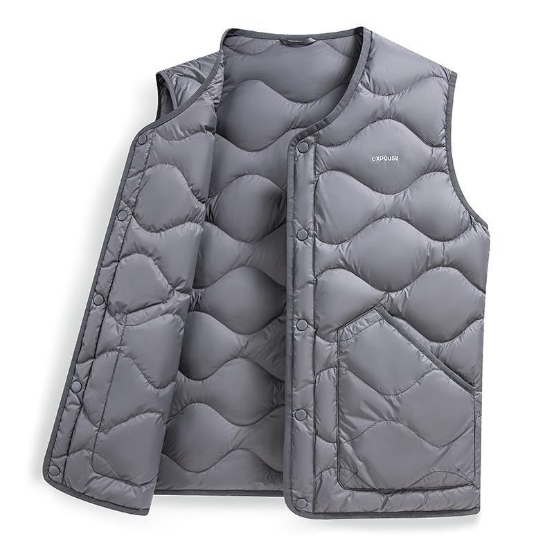 Men's Lightweight White Duck Down Vest - Solid Color, Sleeveless, Versatile, Warm Inner Layer for Autumn/Winter.