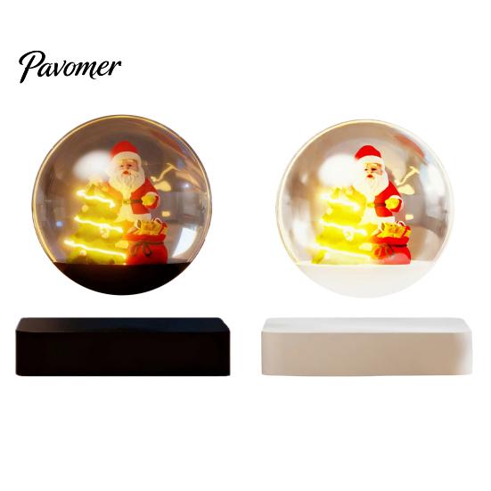 Creative Christmas Party Accessory Magnetic Levitating Santa Claus Tree Ornament with LED Light, Lighted Rotating Floating Desk Decoration for Office