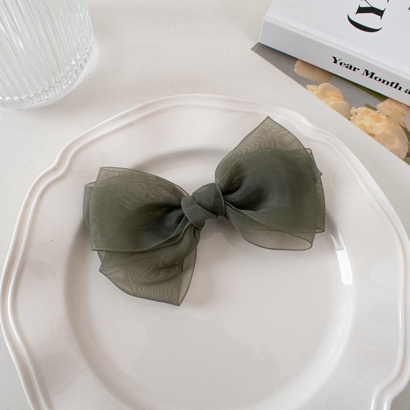 New Fashion Black Mesh Bow Hairpin Ladies Retro Simple Back Head Rhinestone Spring Clip Side Clip Hair Accessories