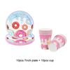 Donut Party Disposable Tableware Set Paper Plate Cup Tablecloth Kids Girls 1st Birthday Party Decoration Supplies Baby Shower