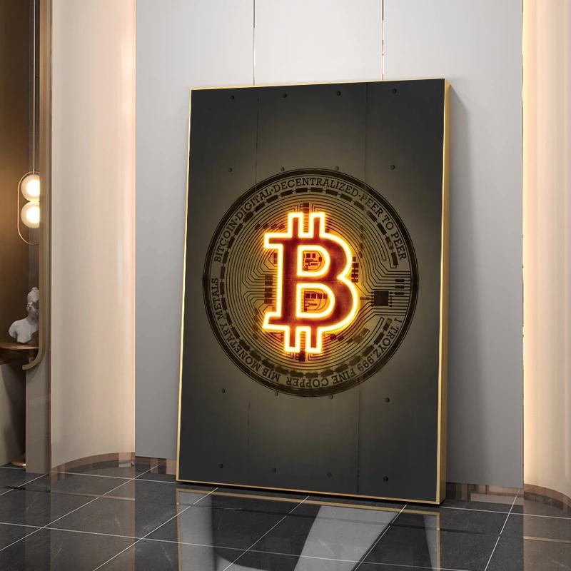 Modernt guld Bitcoin Inspirerande dukmålning Väggkonstaffischer Skriver ut Väggbilder för vardagsrummet Hem Cuadros Dekorativa