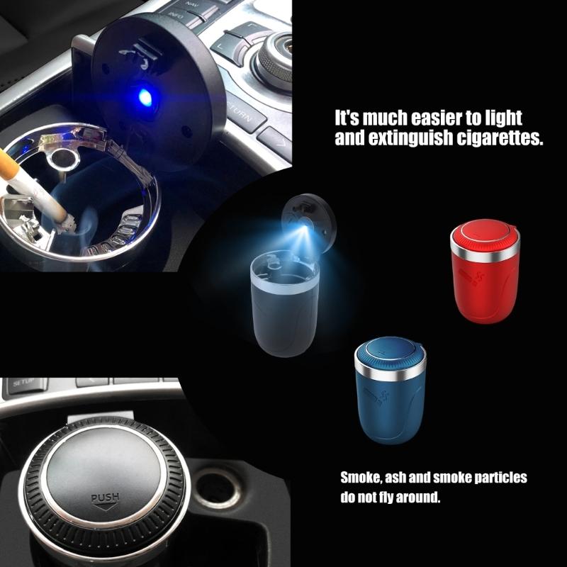 Auto Ashtray with Lid Design and Integrated Light, Small ABS Cabin Cup for Daily Driving, Parked Breaks, Drivers
