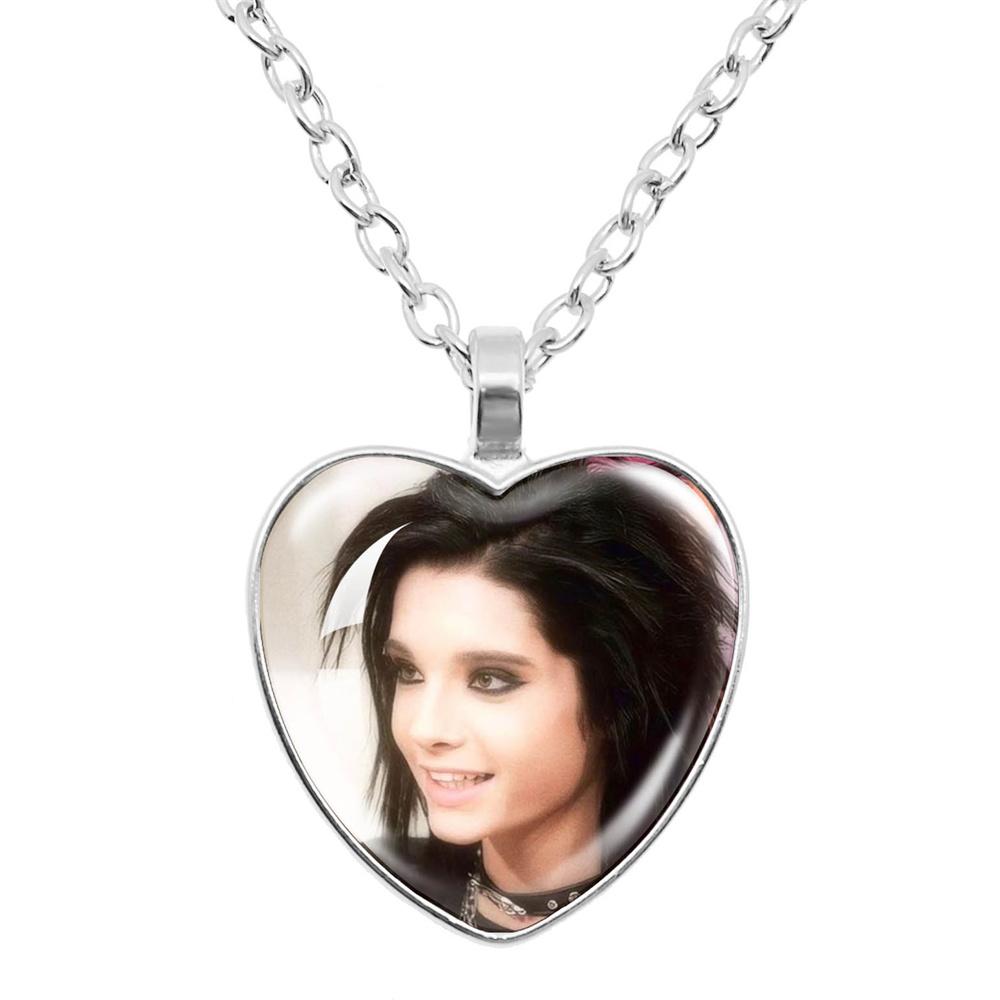Pop Retro Rock Band Tokio Hotel Glass Heart Shape Pendant Necklace Bill Kaulitz Music Songer Picture Jewelry Charm Fans Gift