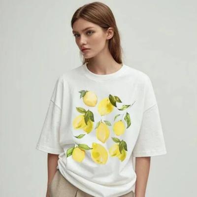 8 Lemons Graphic Summer T-shirt Vintage Top Tee Round Neck Short Sleeve Dark Gothic Print Streetwear Trendy Women's Clothing Y2K