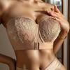 Sexy Lace Embroidery Underwear Women Detachable Strapless Bra Wedding Invisible Slip-proof Brassiere Front Buckle Push Up Bras
