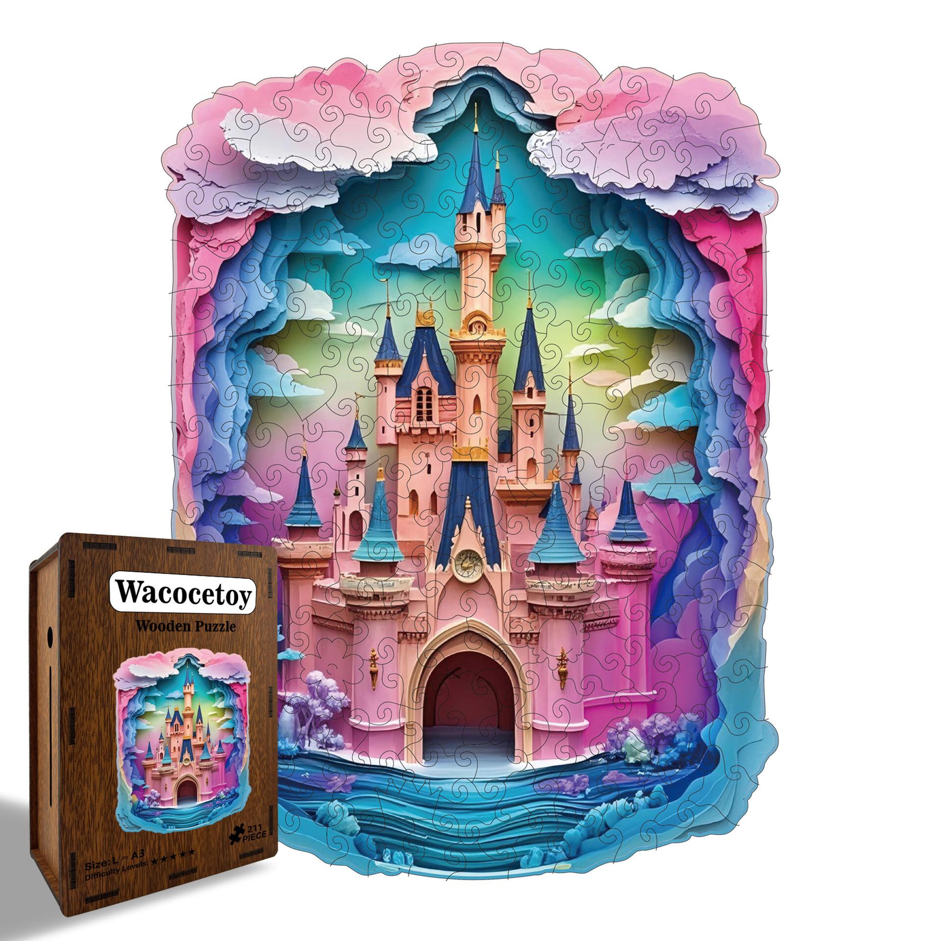 Cross-border Castle Wooden Puzzle: Irregular Shape, Decorative Painting Ornament, Piggy Bank Decompression Style