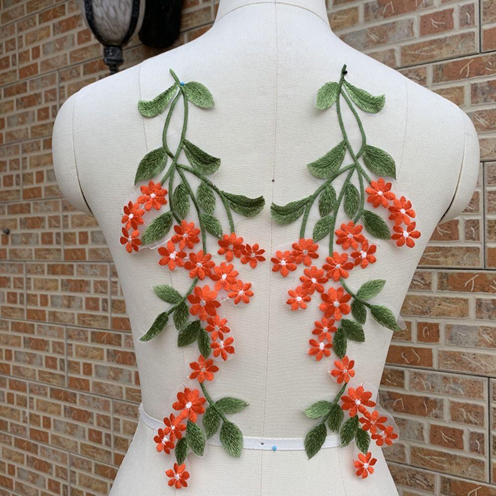 2pcs Green Leaf Daisy Flower Embroidered Patches Elegant Clothes Patches Clothing Applique  Sewing
