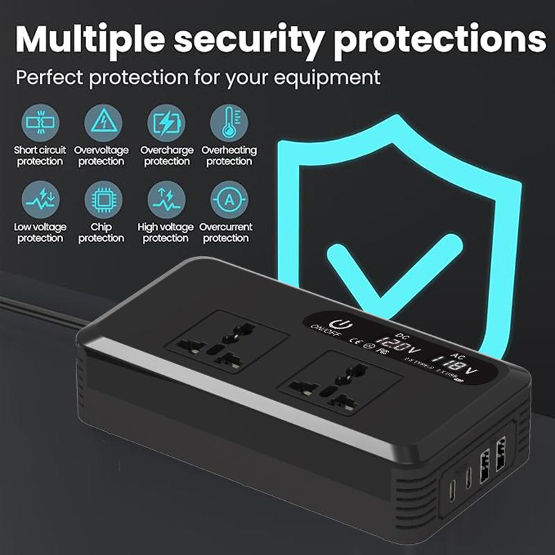 200W Car Inverter DC 12V To AC 220V 230V Transformer Convert Type-C USB Fast Charging EU Socket Car Inverter Power Adapter