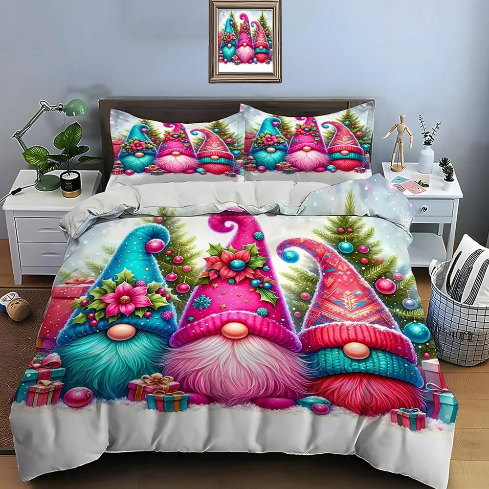 Christmas Gnome Print Bedding Set Duvet Cover 1 Duvet Cover 2 Pillowcases Adult And Children Bedding Set Luxury Holiday Gifts