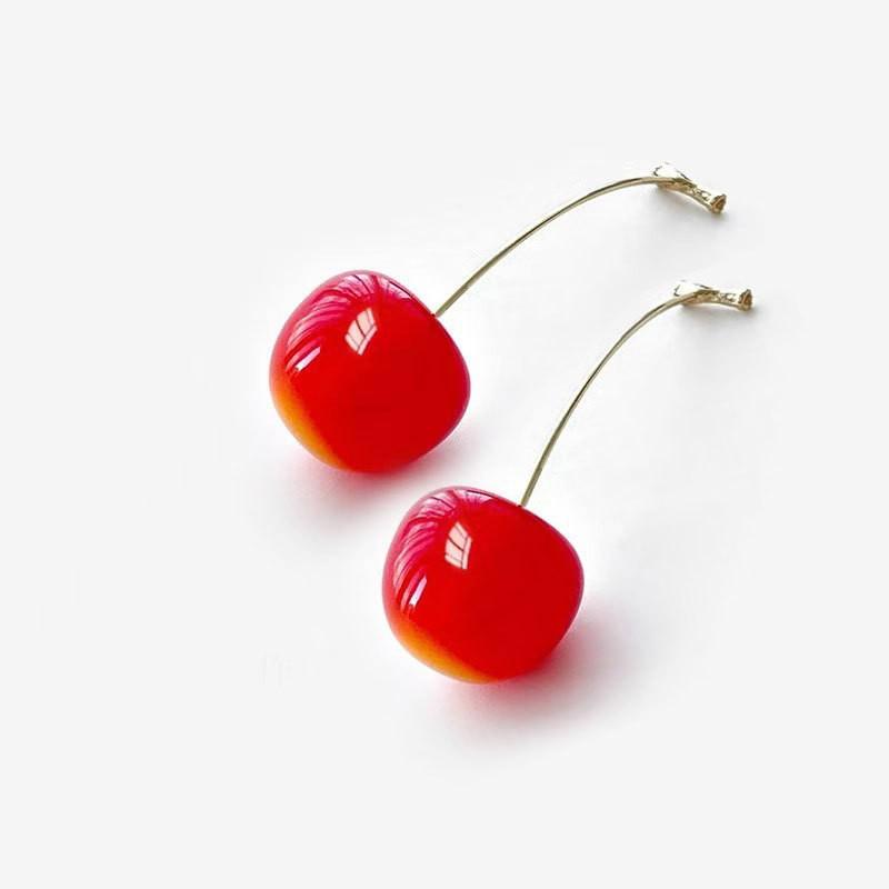 Cherry Earrings High-End Light Luxury Niche Earrings Dried Flowers Fruit Cherries Earrings Women S Fresh And Sweet Jewelry