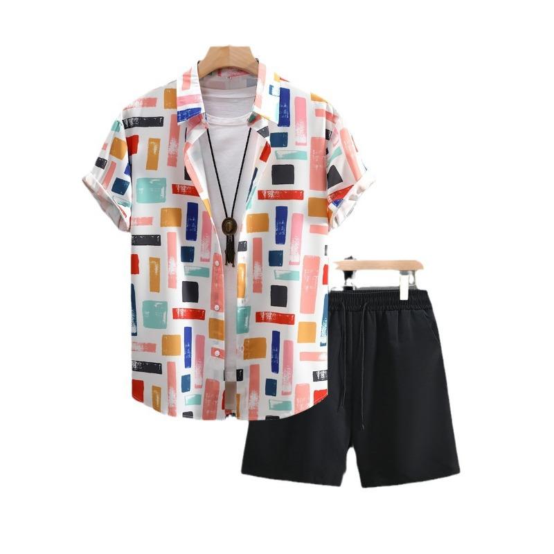 

Уютный мужской комплект из 2 предметов, короткий комплект, гавайская одежда, летний комплект, пляжная одежда, рубашка на пуговицах и шорты XXL оранжевый