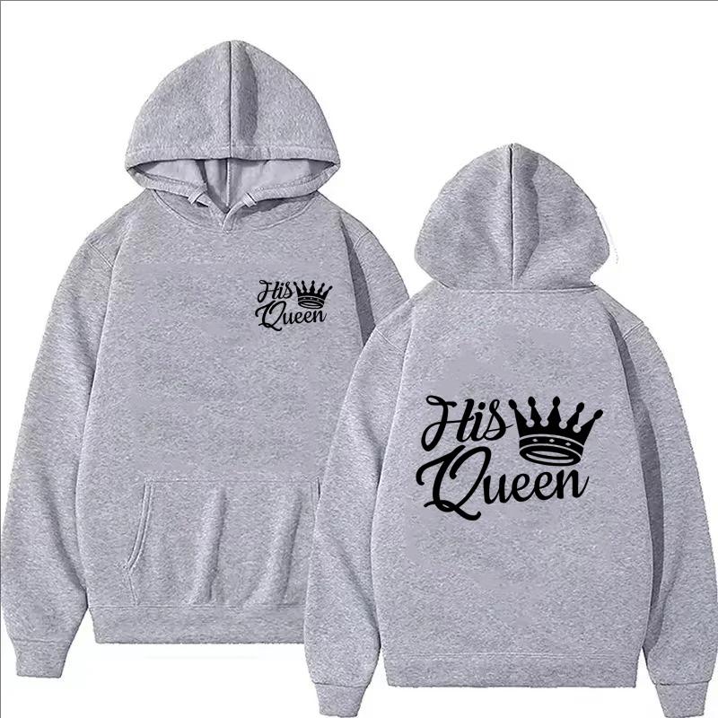 His Queen Printed Hoodie Women Men Casual Fleece Comfortable Fashion O-Neck Long Sleeve Pullover Autumn Winter Oversize Hoodie