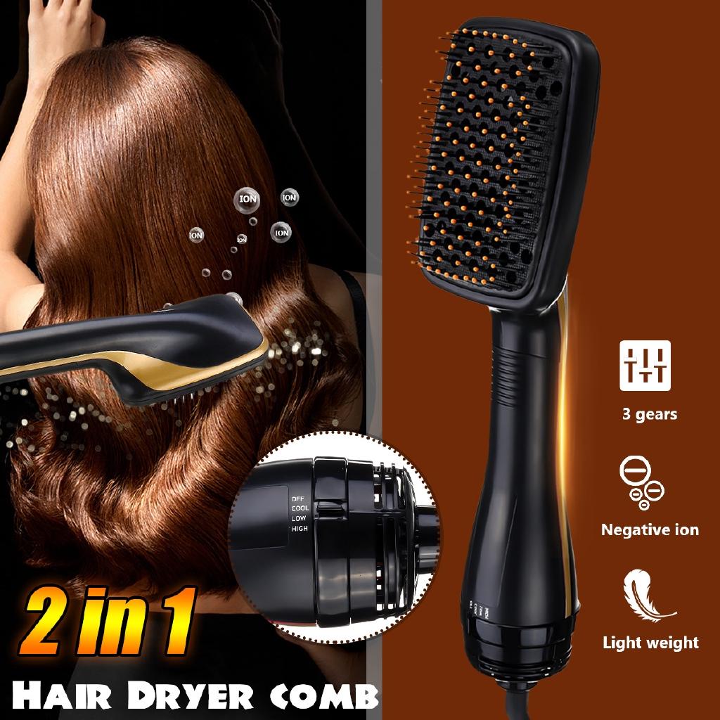 2 IN 1 Hair Blow Brush Dryer Hair Straightener Negative Ion Multi-functional Styles Electric Hair Comb Care Salon Styler