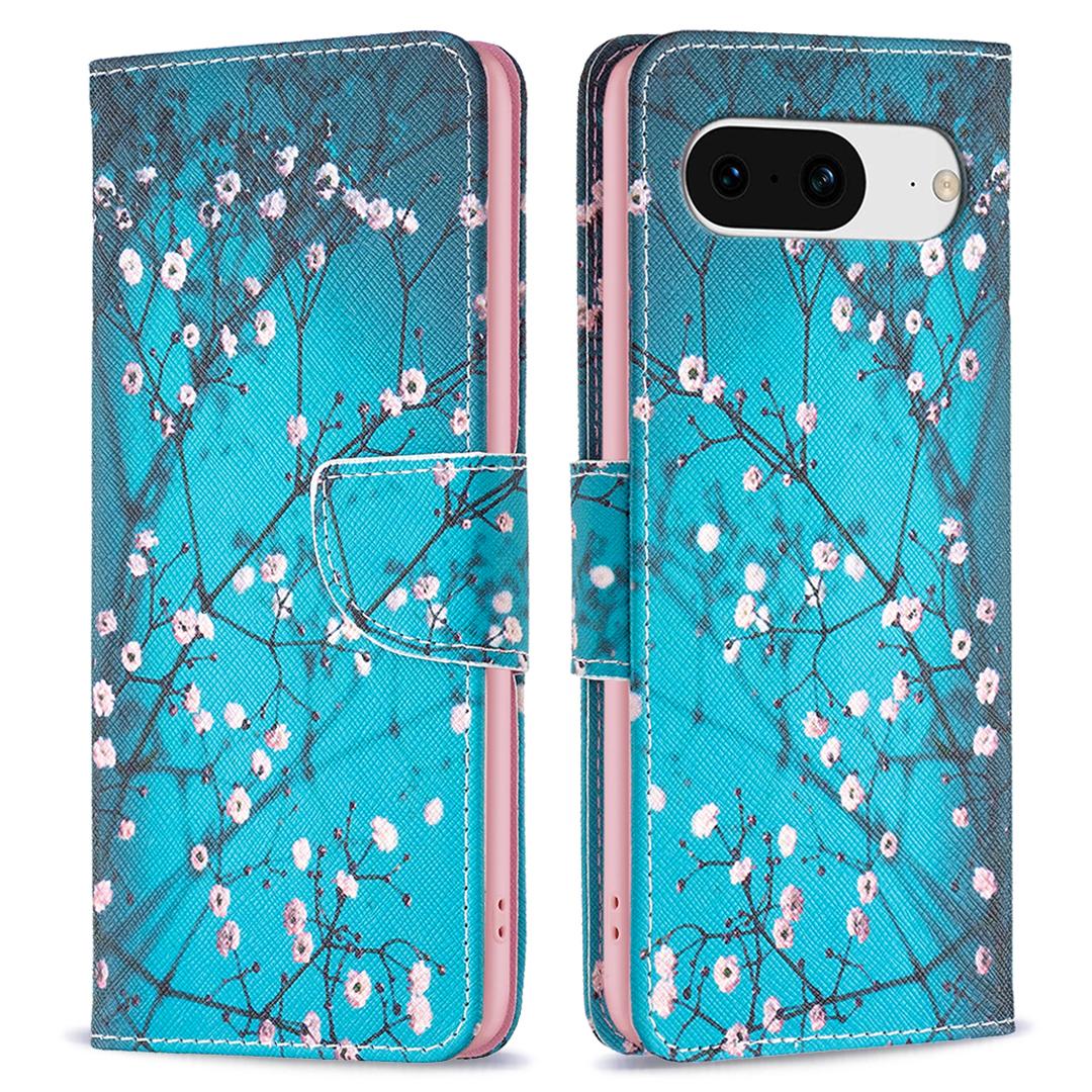 

For Google Pixel 8 Pattern Printing Leather Wallet Phone Cover Flip Stand Protective Case Plum Blossom