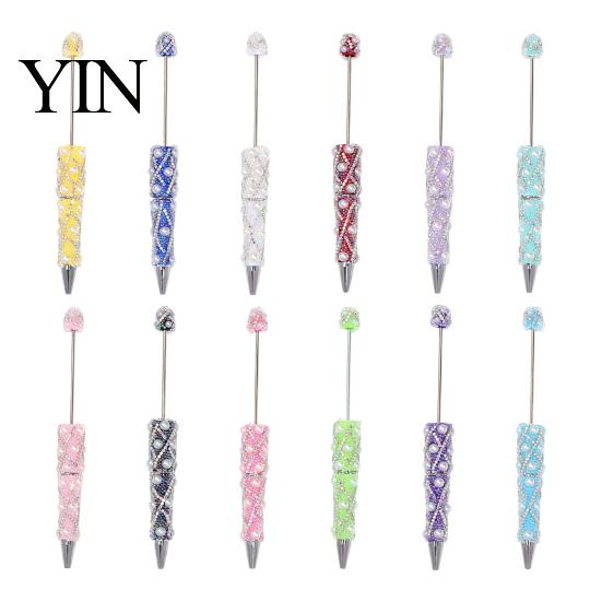 Handmade Craft Supplies for Adults DIY Beadable Pen, Bling Rhinestones And Faux Pearls Beaded Creative Gifts Sisters Black Ink Ballpoint Pen