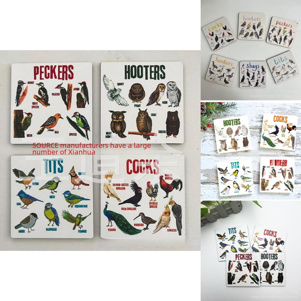 American Style Bird Pun Coasters Set Of 6 Durable Wooden Coasters Unique Home Decor