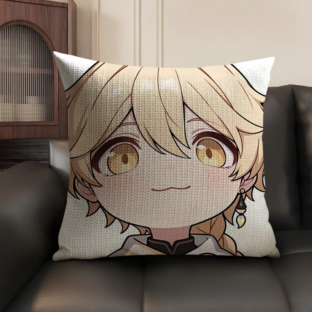 Aether Cute Cute Genshin Impact Cushion Cover Natural Linen Organic Fabric DoubleSided Printing Sofa Home Decor Pillow Case