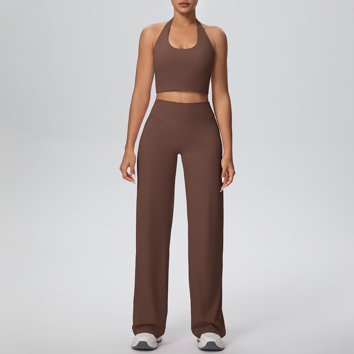 

Cross-border Halter Sports Bra & High Waist Yoga Set: Nude Feel, Skin-Friendly, Slimming, Wide Leg Extra Large