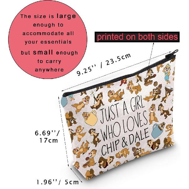 JNIAP CHIP& DALE Gift Cartoon Movie Gift Zipper Makeup Pouch Bag for Squirrel Lovers (C D)