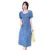 2025 Summer Women's Slim-Fit Denim Dress: Age-Reducing, Waist-Cinching, Short Sleeve, Mid-Length Style