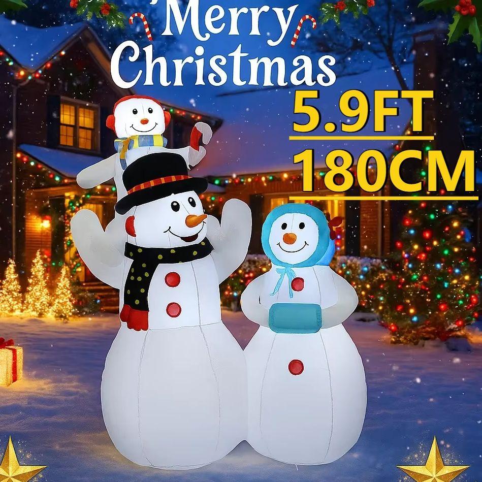 5.9FT Giant LED Light Inflatable Xmas Snowman Family Toys Festive Home Decorations Ornaments Yard Decor Supplies Holiday Gifts