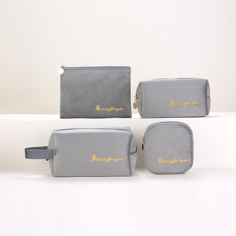 Velvet Makeup Bag Set: High-Capacity, Four-Piece Luxury Cosmetics Storage