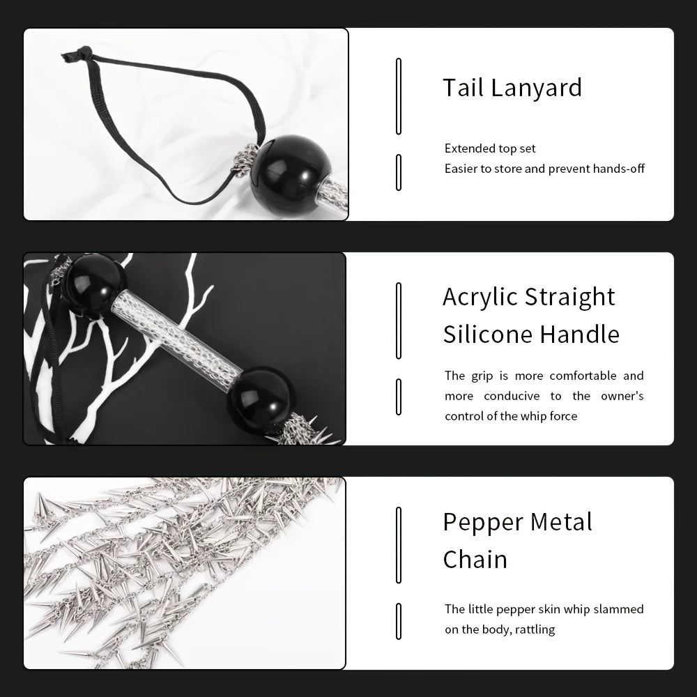 Metal Pepper Double Bead Chain Whip With Restraints Spanking Flogger  Adult Flirting Sex Play Toys For Women And Couples Restraint Kits & Sets