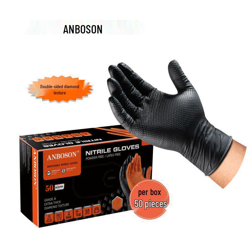 Ambo Chen Extra Thick Diamond Pattern Wear-Resistant Nitrile Auto Repair Gloves