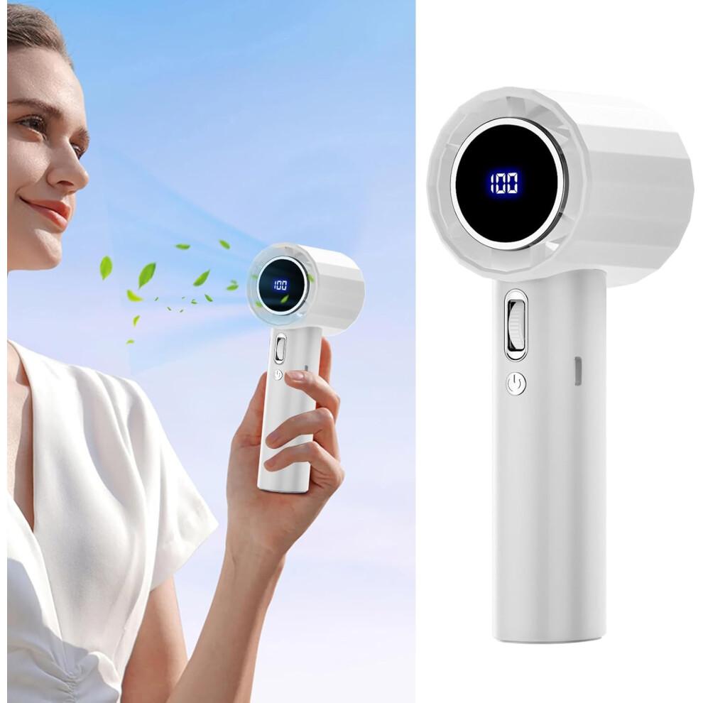Portable Handheld Fan with Bladeless Safety Design and 100 Wind Modes for Outdoor Travel White