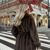 Womens Faux Fur Coat Large Lapel Mid-Length Winter Fashion Outerwear