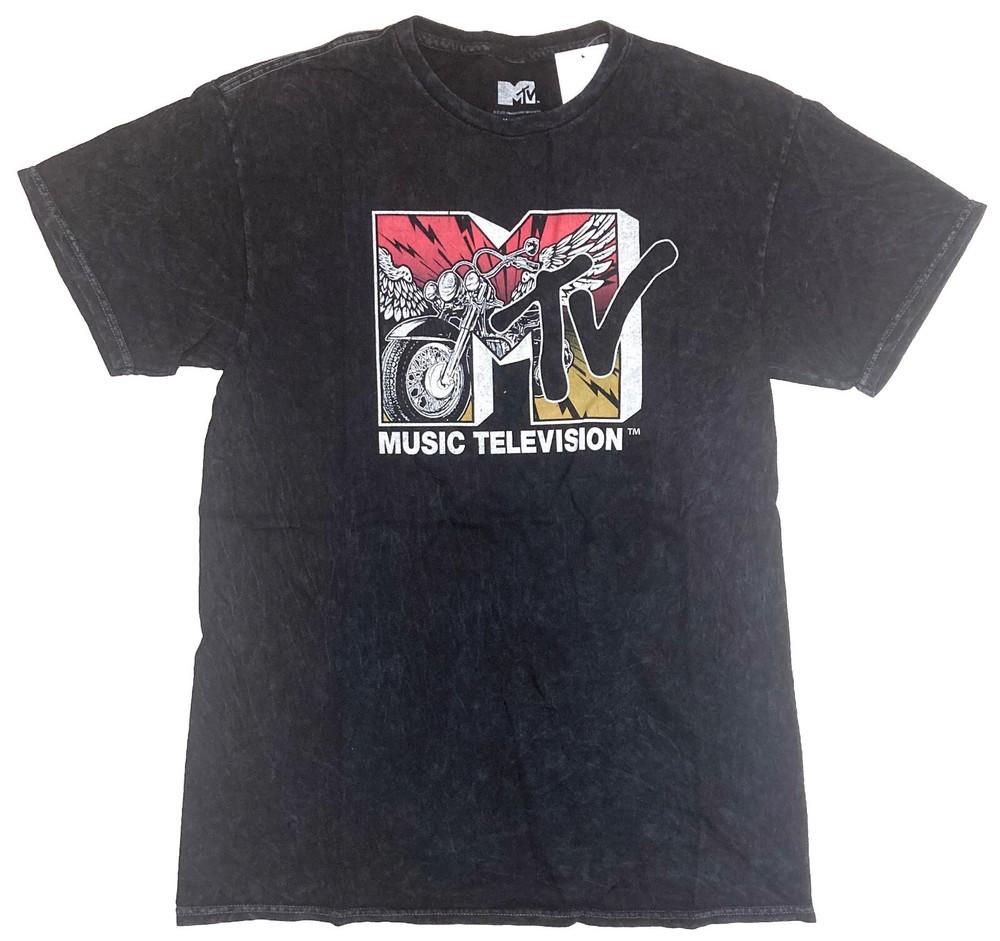 

MTV Music Television Classic Motorcycle Logo Men s Black Acid Wash T-Shirt New S