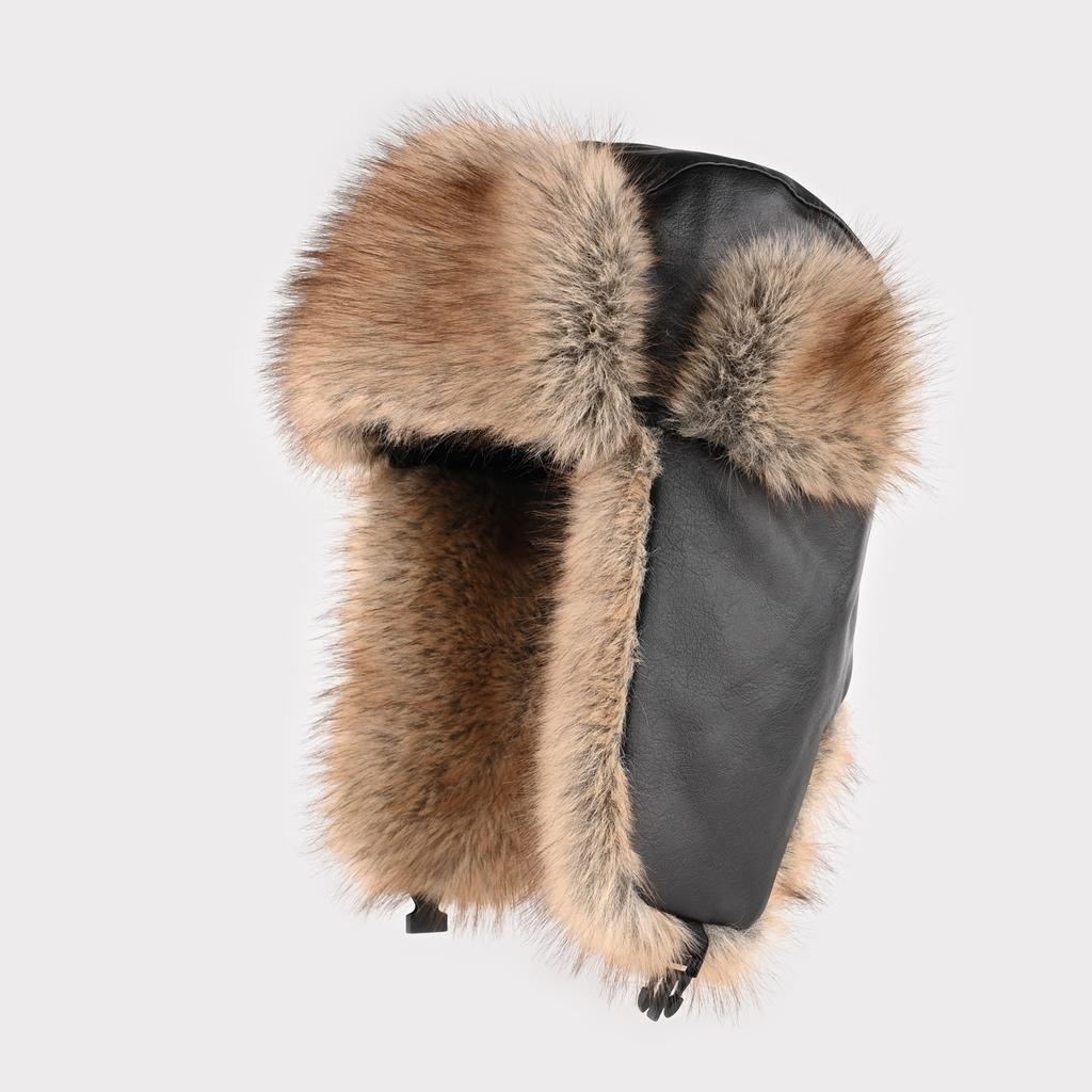 Retro Leather Hat Men's Winter Velvet Thickened Outdoor Ear Protection Hat Imitation Mink Plush Cold-proof Hat Women