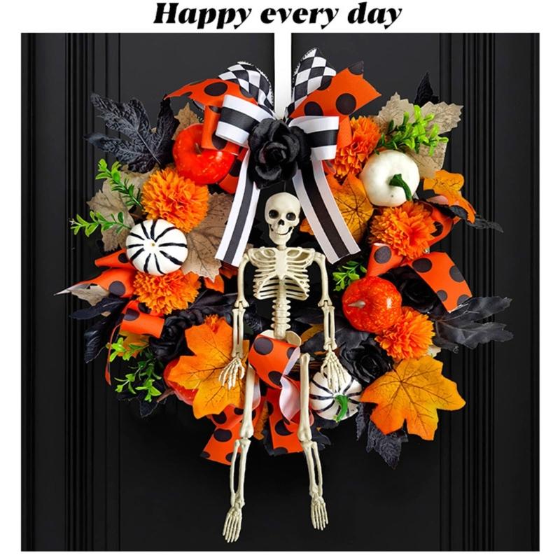 Realistic Faux Maple Leaf Pumpkins Skull Branch Wreath Durability Waterproof Halloween Autumn Home Outdoor Decors
