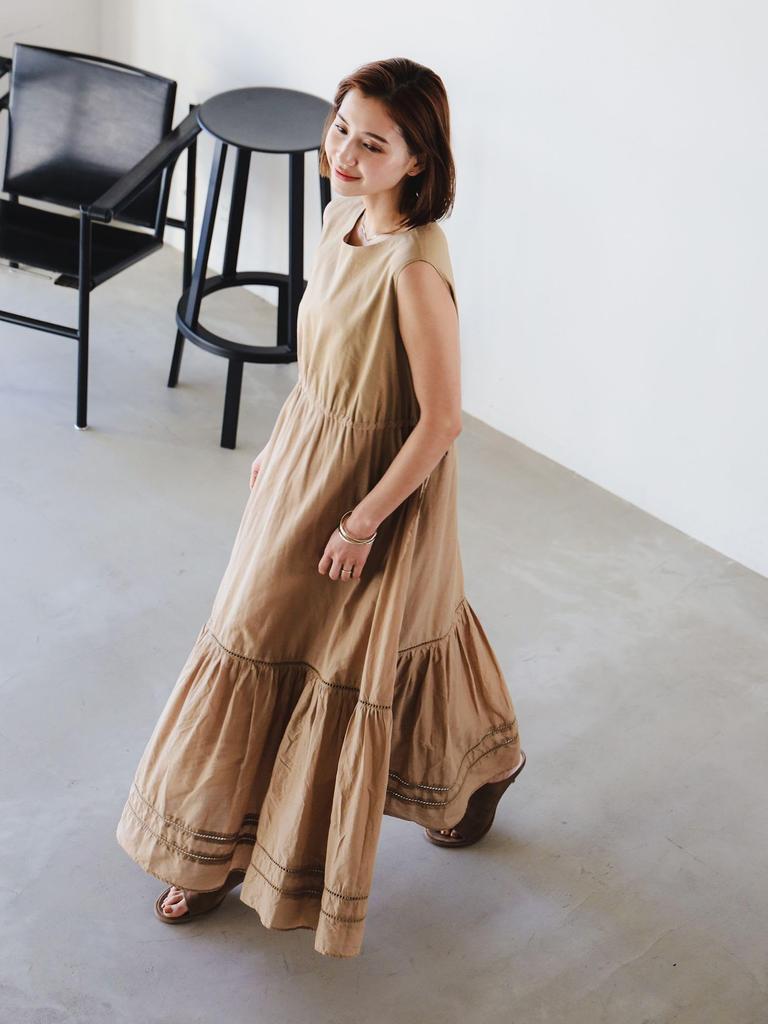 Life Store by Dress by BEAMS Tiered Sleeveless Maxi Dress BEIGE M [Beaming BEAMS] BMING Women's