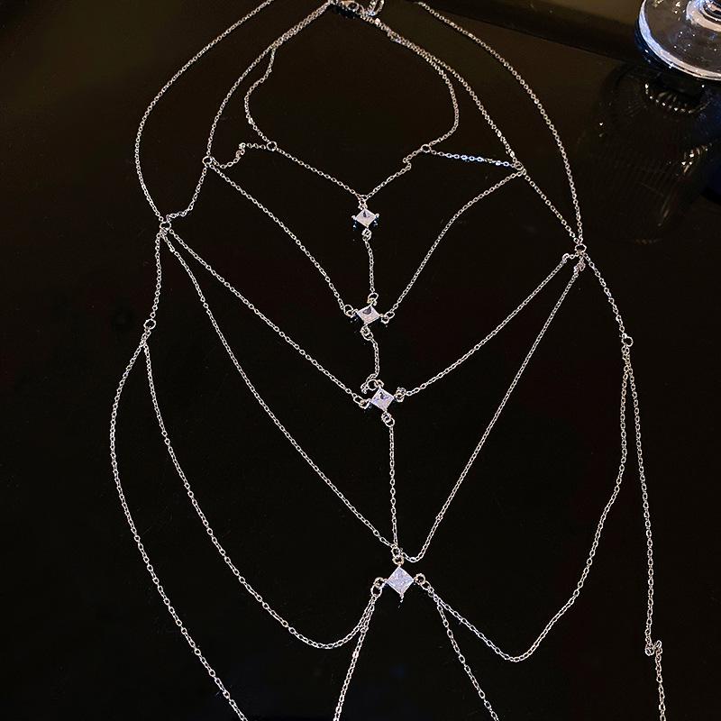 Zircon Geometric Multi-Layer Necklace - Niche Style, European & American Luxury Body Chain