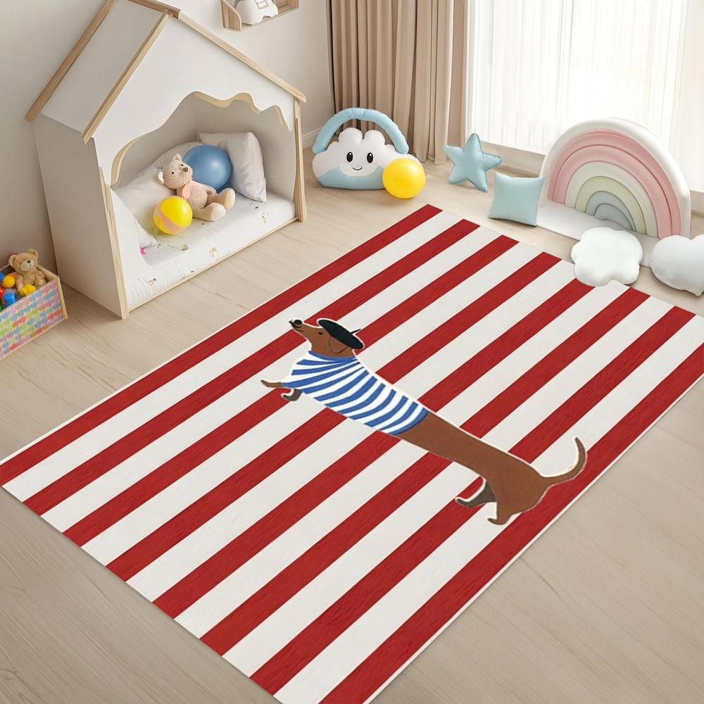Dark Green Dachshund Parade Area Rug Non Slip Washable Mat for Nursery Playroom Kids Bedroom Pet Lover Gift Home Decor